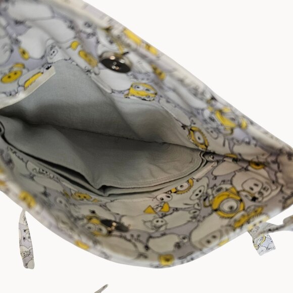 Minions Despicable Me Light Gray Yellow Allover Pattern Crossbody Tote Bag Teens - Picture 6 of 11